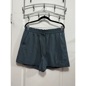 Apana Womens Teal Athletic Shorts Large Elastic Drawstring Waist Pockets Cuffed